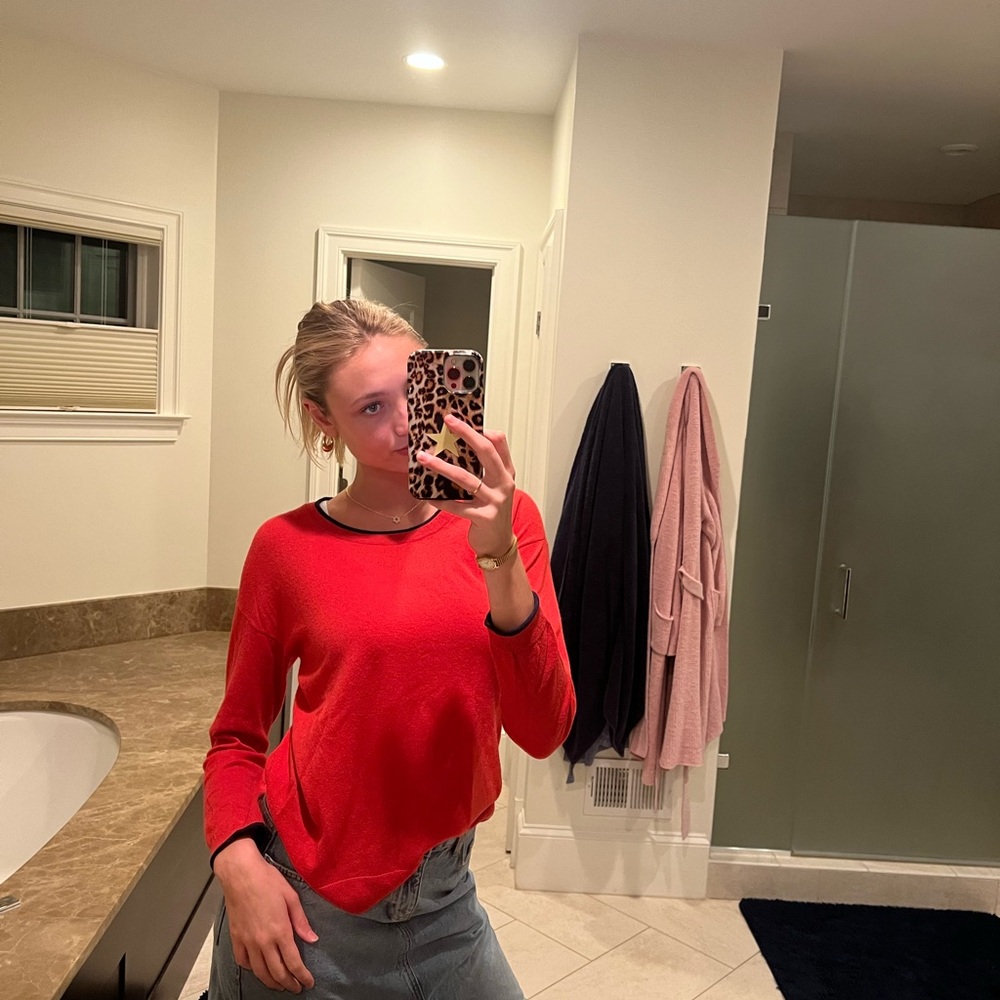 JOIE RED SWEATER WITH BLUE LINING